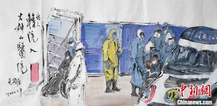 范扬“抗疫”作品 吴爱华 供图 摄  “为奥运喝彩”艺术总顾问范扬创作100多幅“战疫”画作